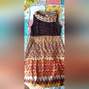 Vintage Ibiza Womens Retro Off Shoulder Brown Boho Hippie Dress M/L
